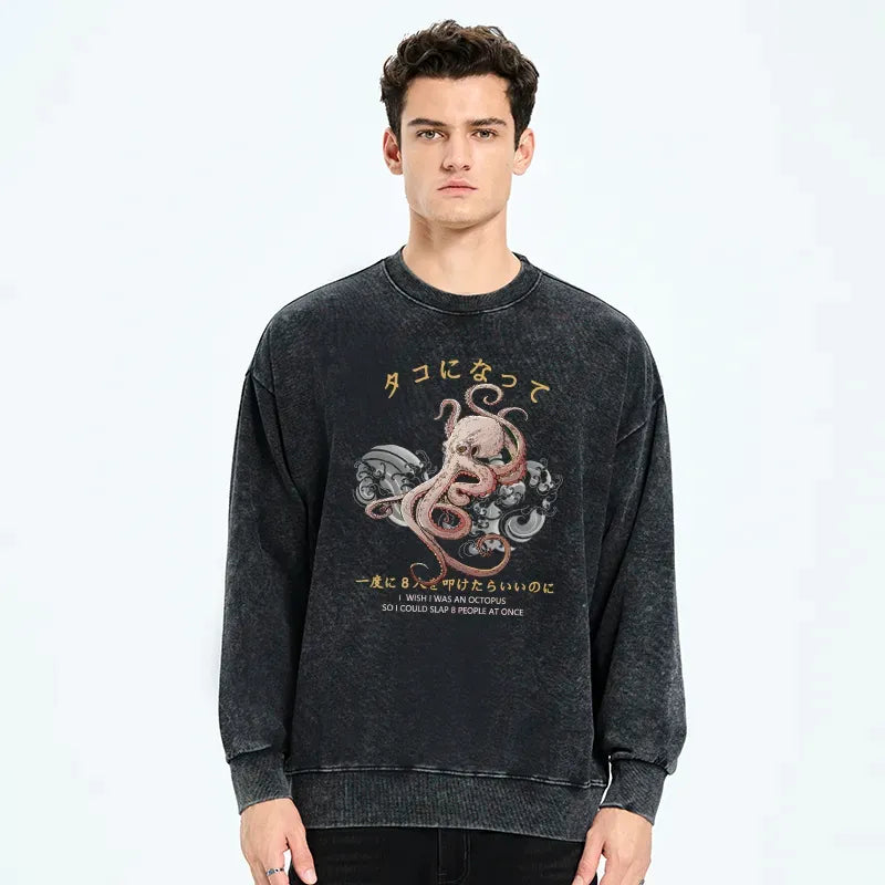 Japanese Octopus Washed Sweatshirt for Men