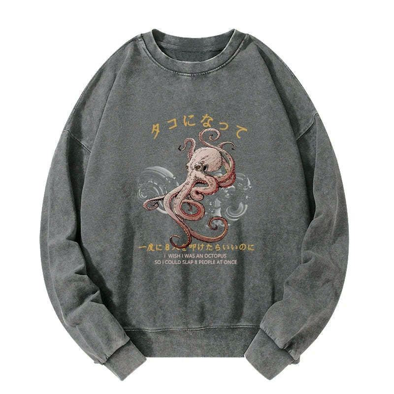Japanese Octopus Washed Sweatshirt for Men