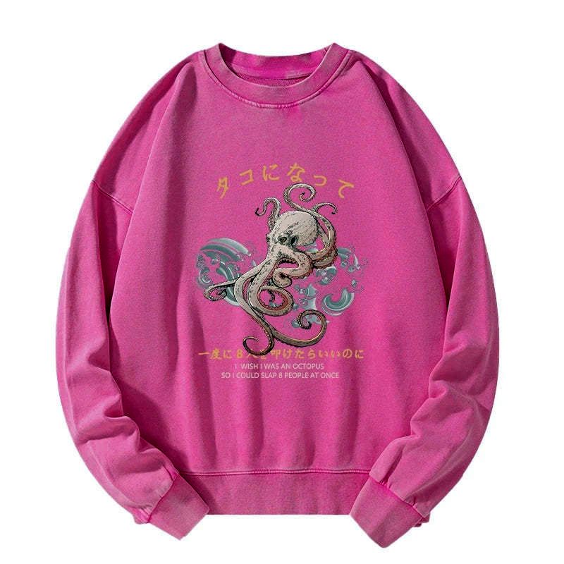 Japanese Octopus Washed Sweatshirt for Men