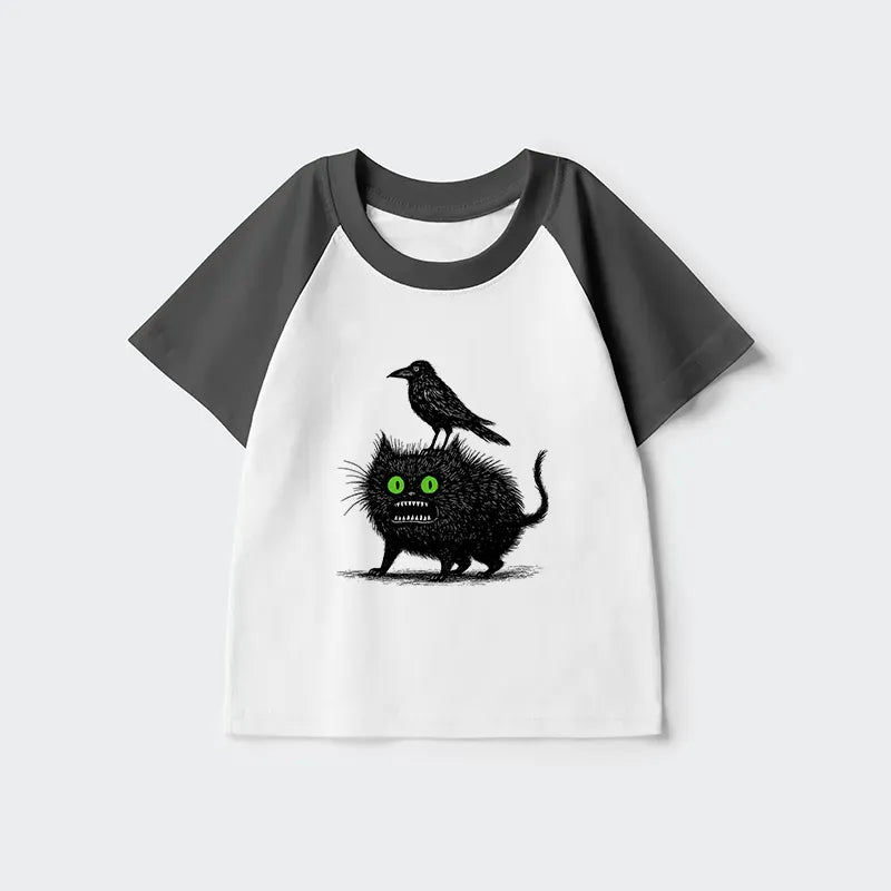 Japanese Style Crow Cat Kids T-shirt
