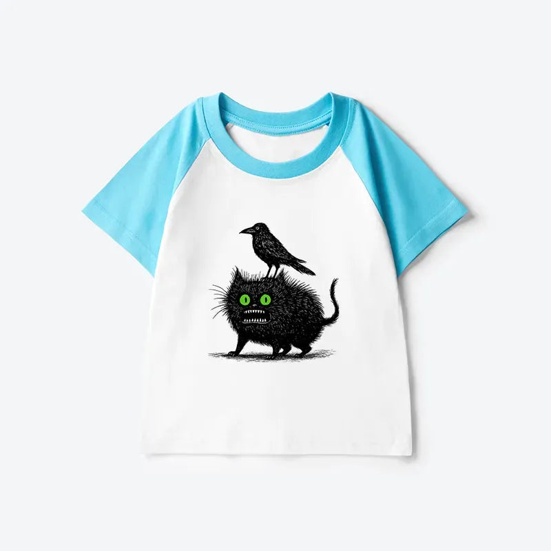 Japanese Style Crow Cat Kids T-shirt