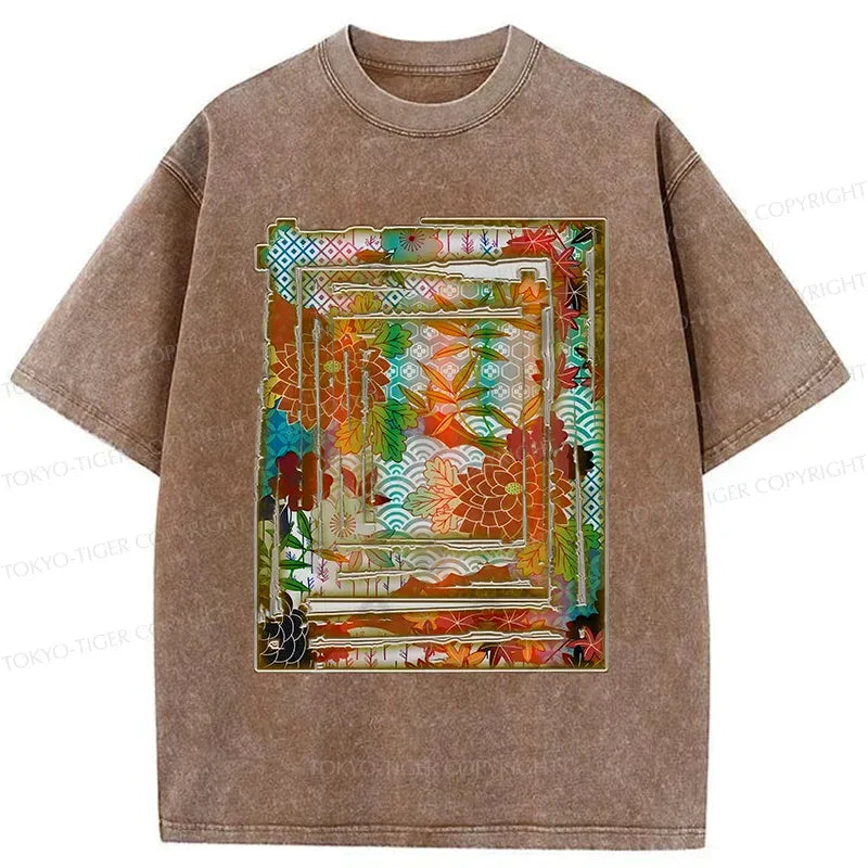 Kyoto-Lion Japanese Sakura Prints Washed T-Shirt