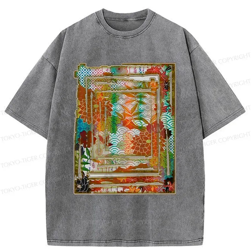 Kyoto-Lion Japanese Sakura Prints Washed T-Shirt