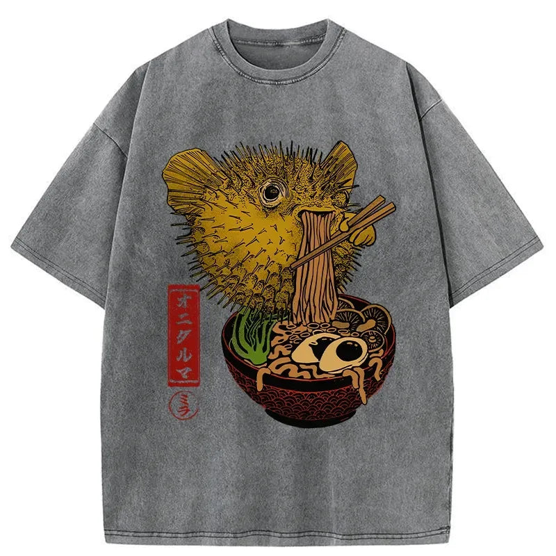 Kyoto-Lion Ramen Lover Fugu Washed T-Shirt