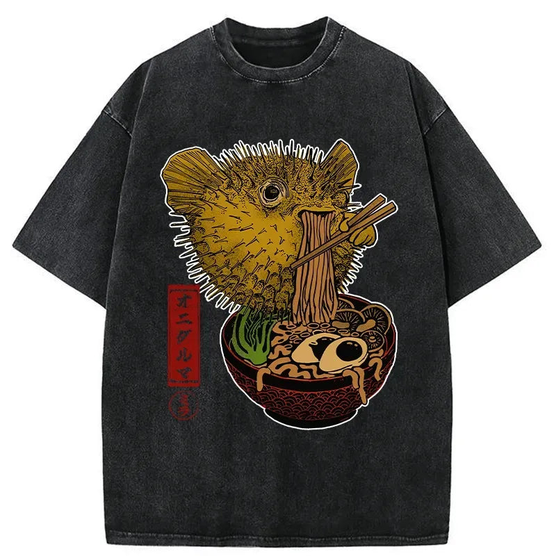 Kyoto-Lion Ramen Lover Fugu Washed T-Shirt