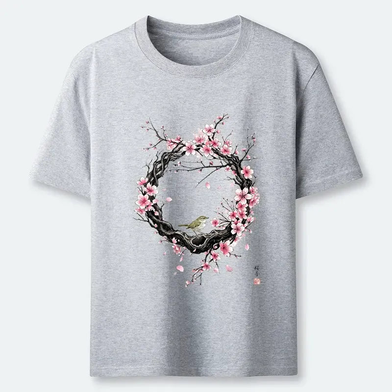 Kyoto-Lion Sakura Wreath T-Shirt for Daily Wear