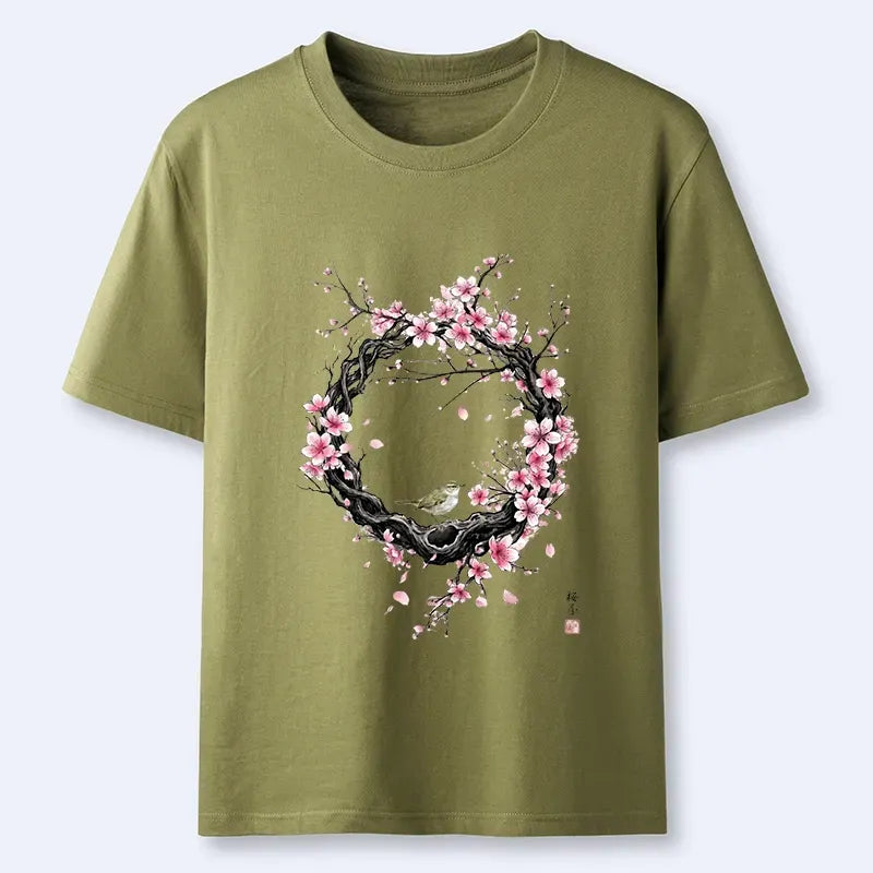 Cute Little Bird Sakura T-Shirt for Summer