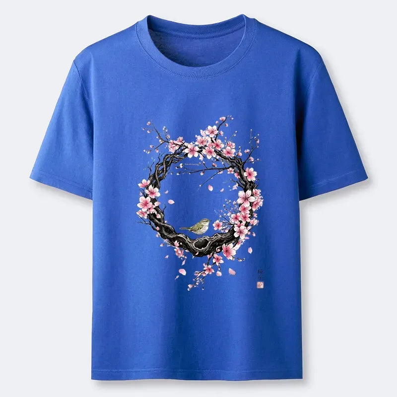 Cute Little Bird Sakura T-Shirt for Summer