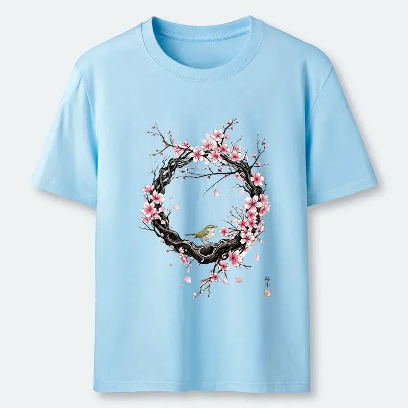 Cute Little Bird Sakura T-Shirt for Summer