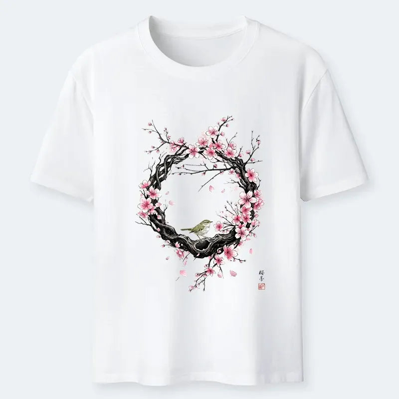 Cute Little Bird Sakura T-Shirt for Summer