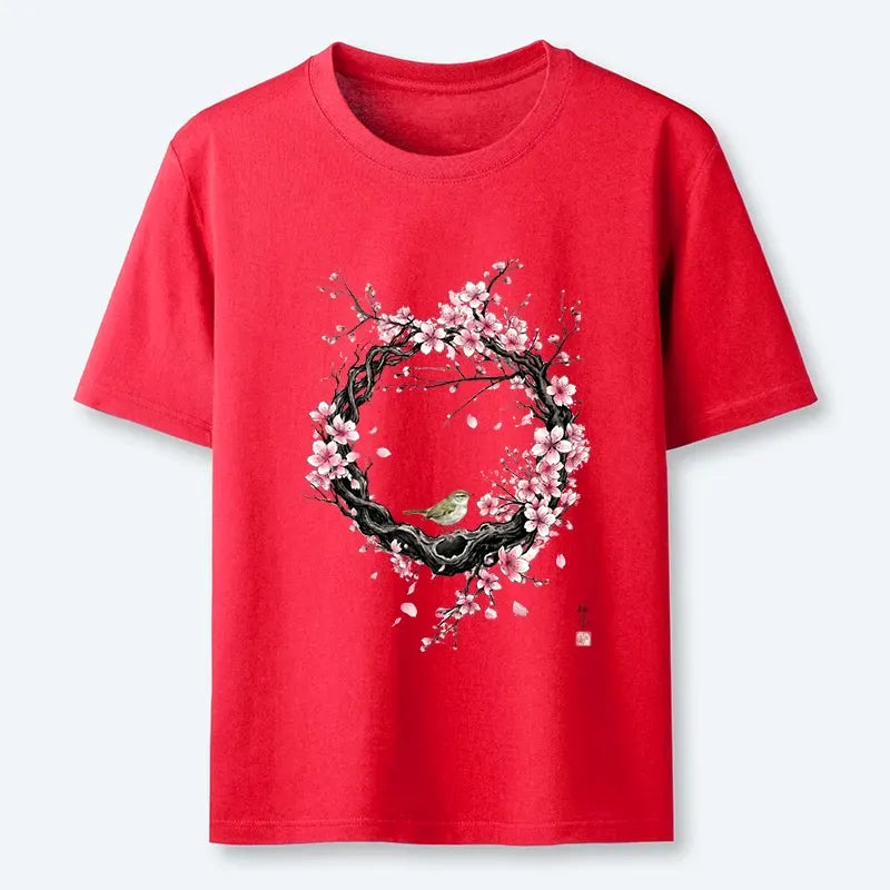 Cute Little Bird Sakura T-Shirt for Summer