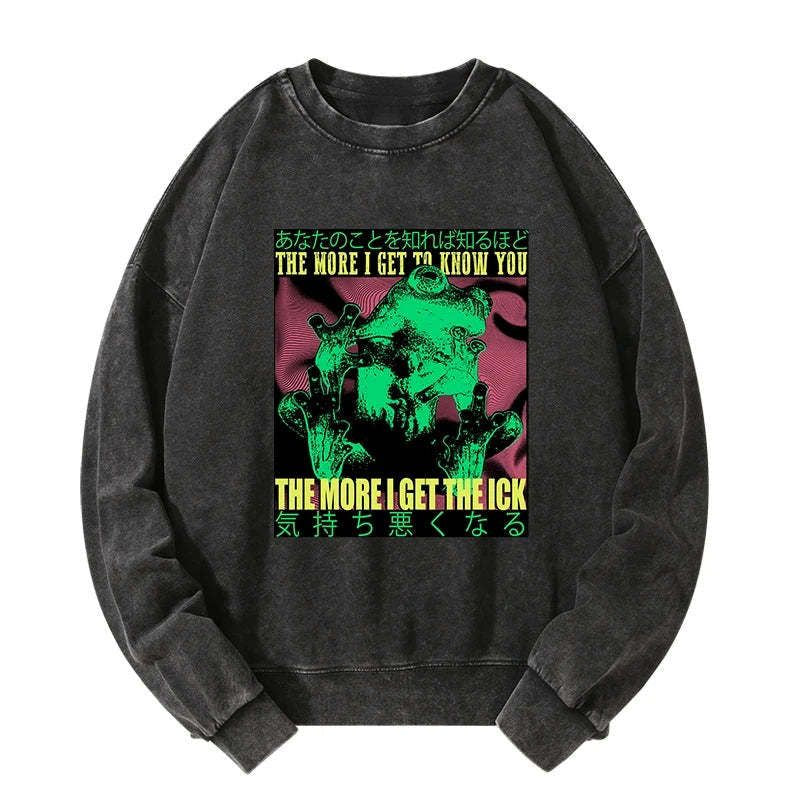 Washed Ukiyo-e Frog Sweatshirt for Summer
