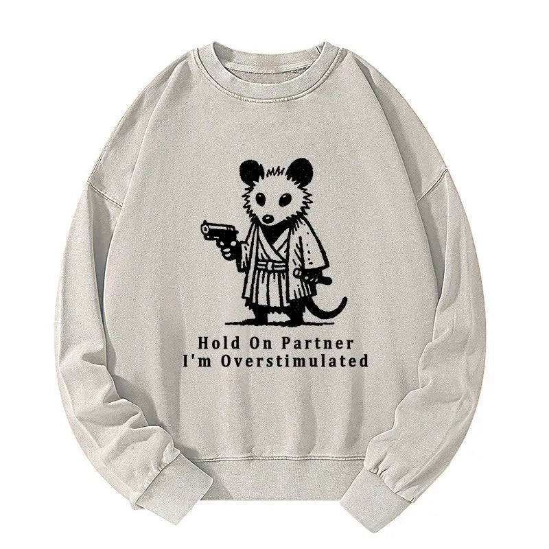 Kyoto-Lion Funny Possum Samurai Washed Sweatshirt