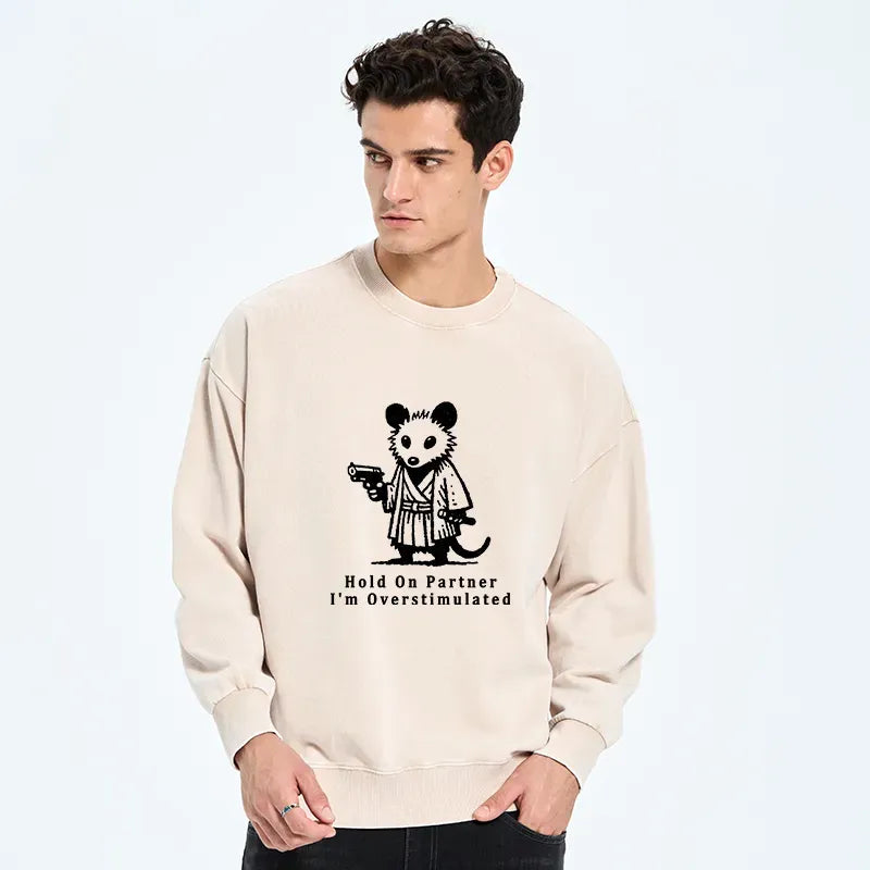 Kyoto-Lion Funny Possum Samurai Washed Sweatshirt