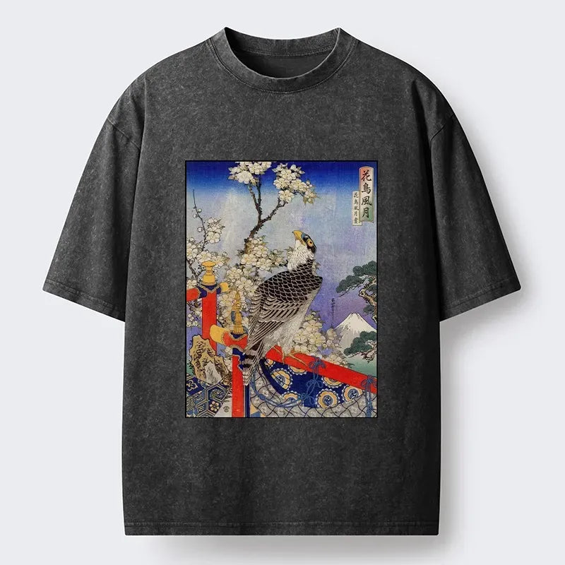 Japanese Ukiyo-e Washed T-Shirt for Summer