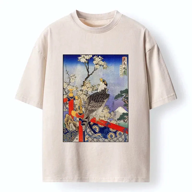 Japanese Ukiyo-e Washed T-Shirt for Summer