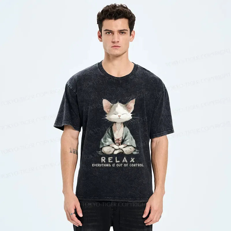 Kyoto-Lion Zen Cat Relaxation£¬Everything's Out Of Control Washed T-Shirt