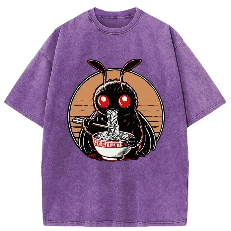 Kyoto-Lion Mothman Eats Japanese Ramen Washed T-Shirt