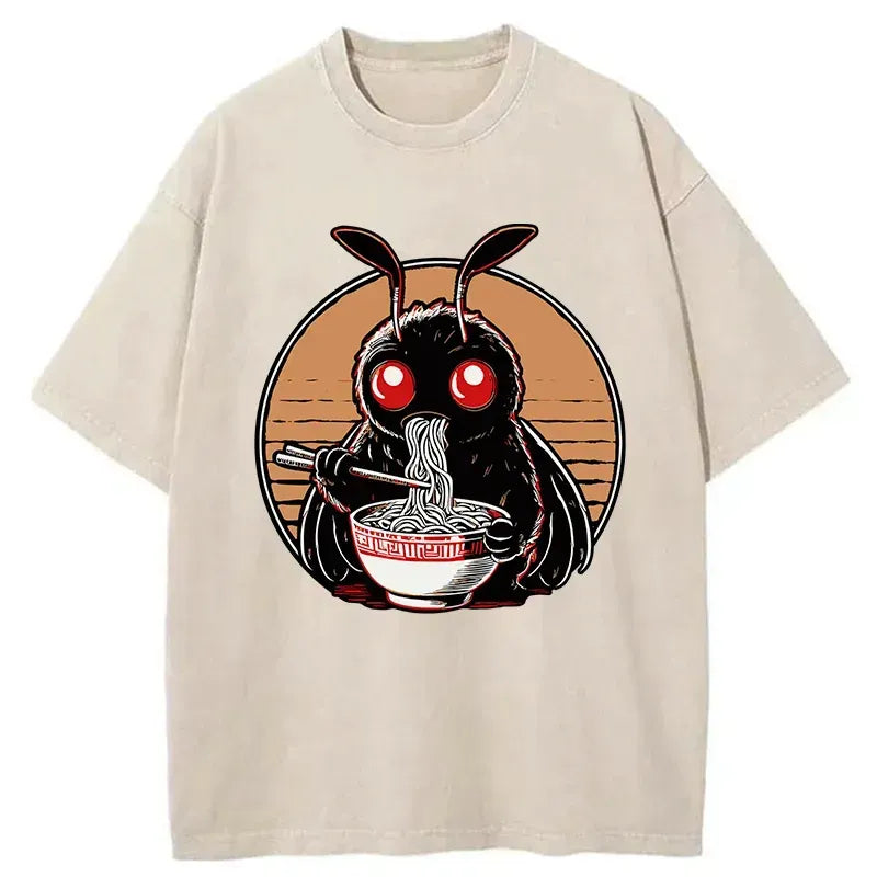 Kyoto-Lion Mothman Eats Japanese Ramen Washed T-Shirt