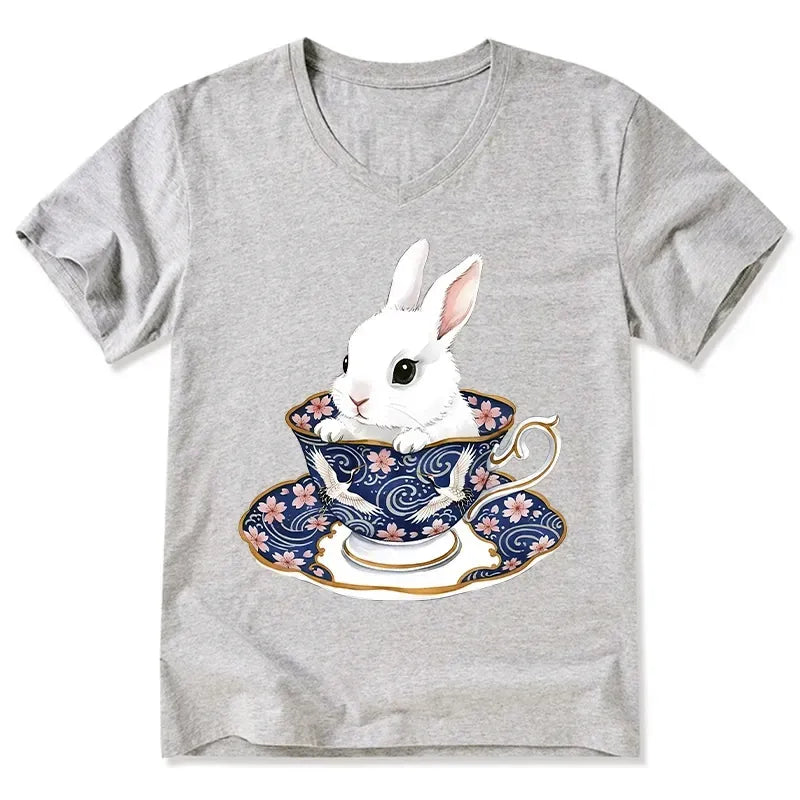 Cute Rabbit Tea Set T-Shirt for Summer