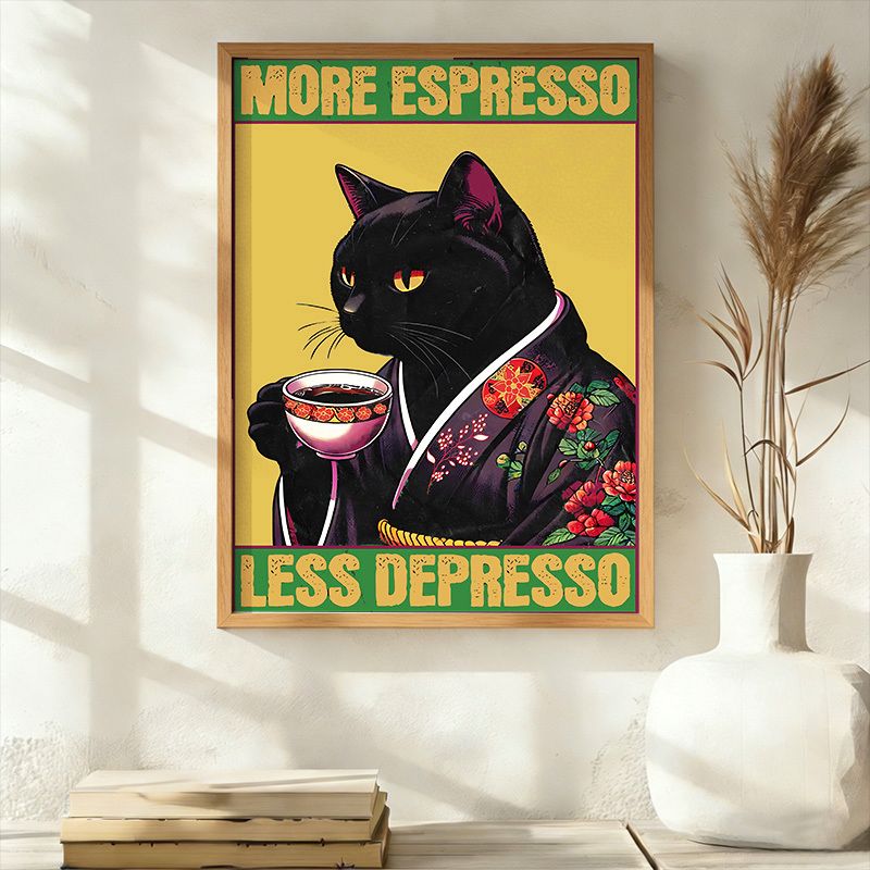 Kyoto-Lion Up Caffeine Down Depression Wall Art Poster