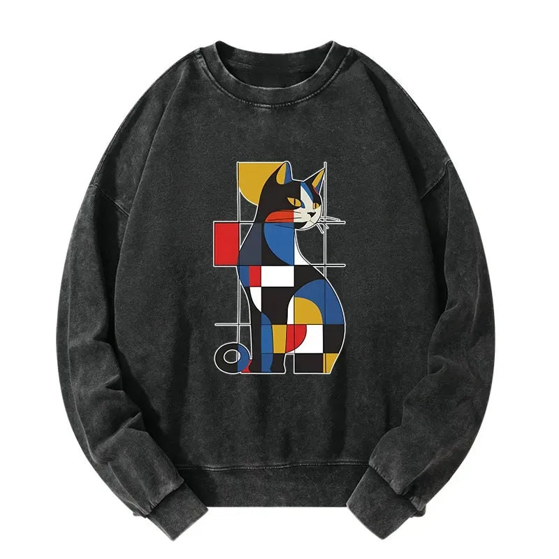 Kyoto-Lion Mondrian Cat Washed Sweatshirt