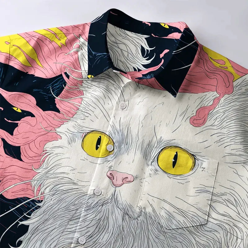 Kyoto-Lion Mystical Cats Button-up Shirt