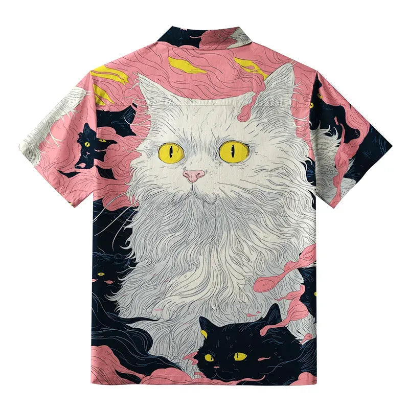 Vintage Japanese Cat Shirt for Summer
