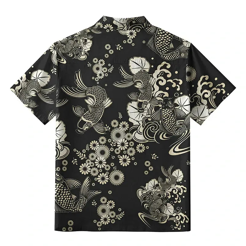 Traditional Koi Floral Shirt for Vacation