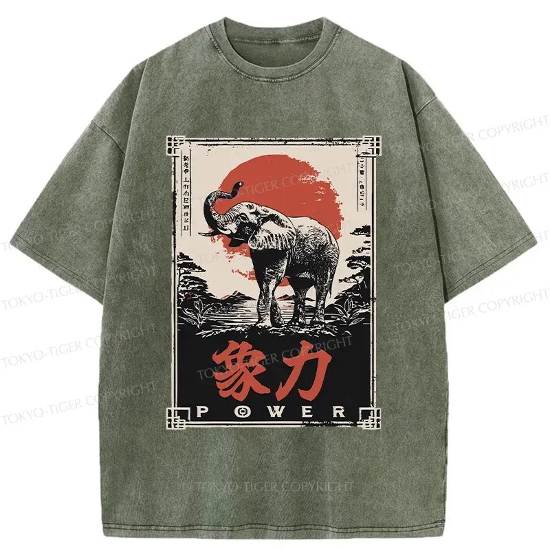 Japanese Elephant Washed T-Shirt for Gift