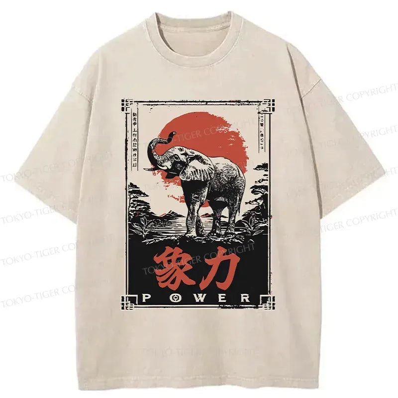 Japanese Elephant Washed T-Shirt for Gift