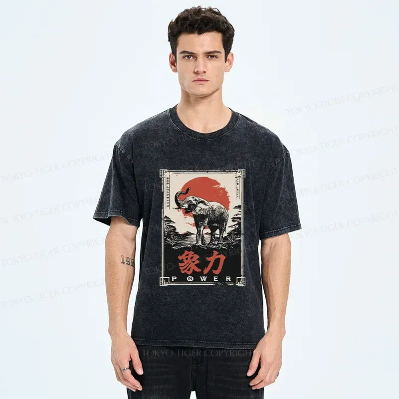 Japanese Elephant Washed T-Shirt for Gift