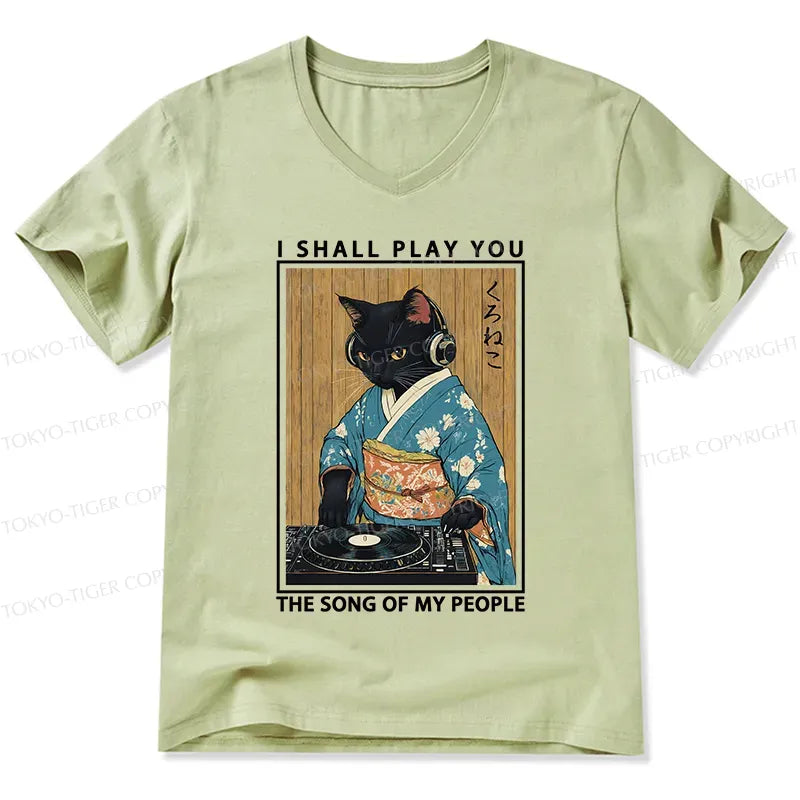 Funny music cat v-neck t-shirt
