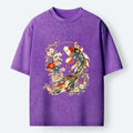 Kyoto-Lion Luxe Koi Fish Floral Oriental Print Washed T-Shirt