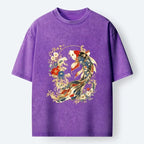 Kyoto-Lion Luxe Koi Fish Floral Oriental Print Washed T-Shirt