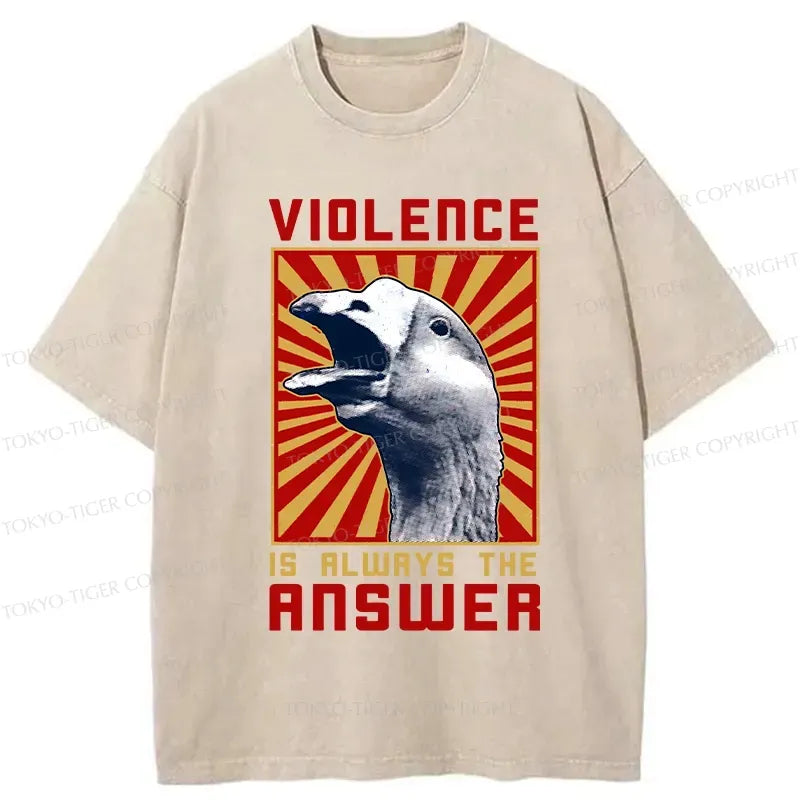 Kyoto-Lion Violence Is Always The Answer Washed T-Shirt