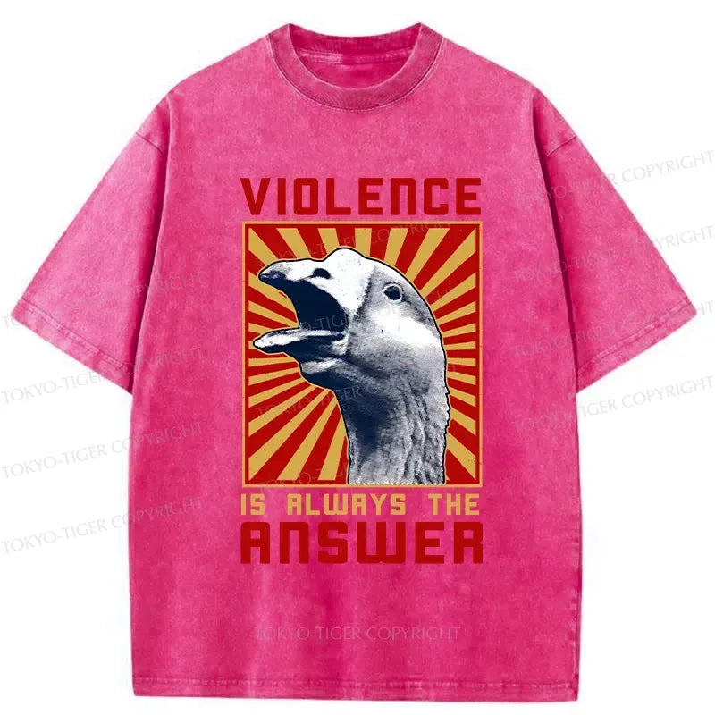 Kyoto-Lion Violence Is Always The Answer Washed T-Shirt