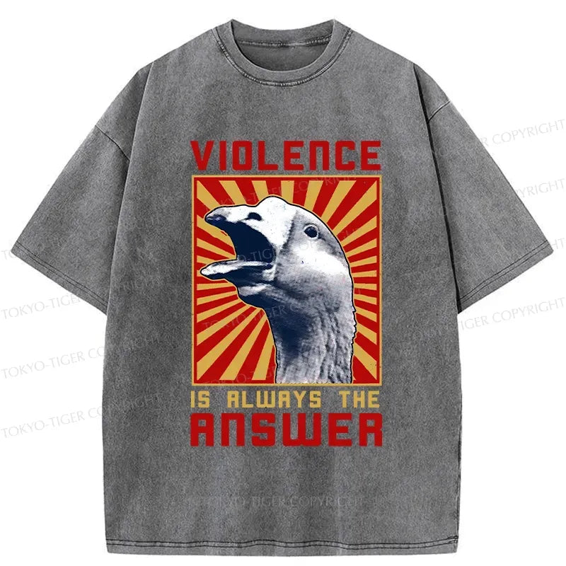 Kyoto-Lion Violence Is Always The Answer Washed T-Shirt