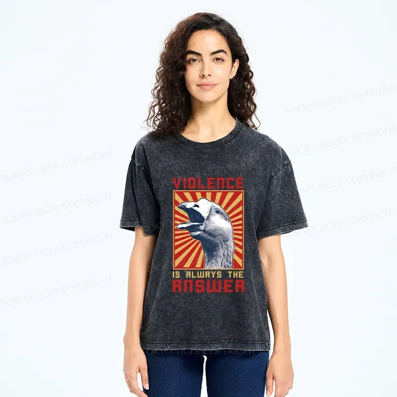 Kyoto-Lion Violence Is Always The Answer Washed T-Shirt