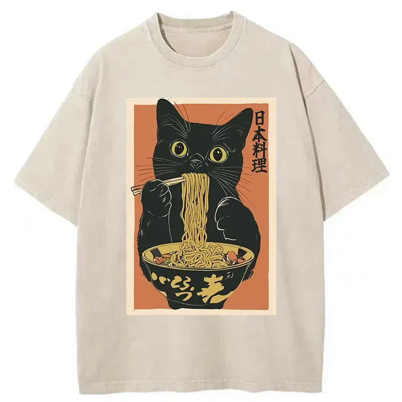 Washed Unisex Black Cat Tee