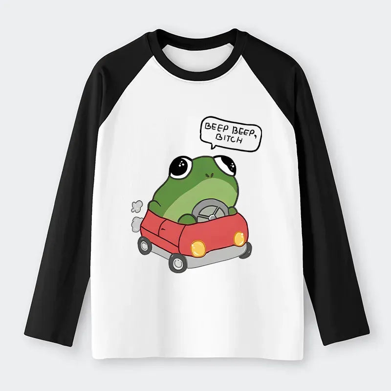Frog driving raglan tee for weekend