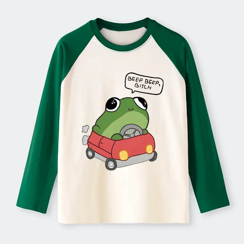 Frog driving raglan tee for weekend