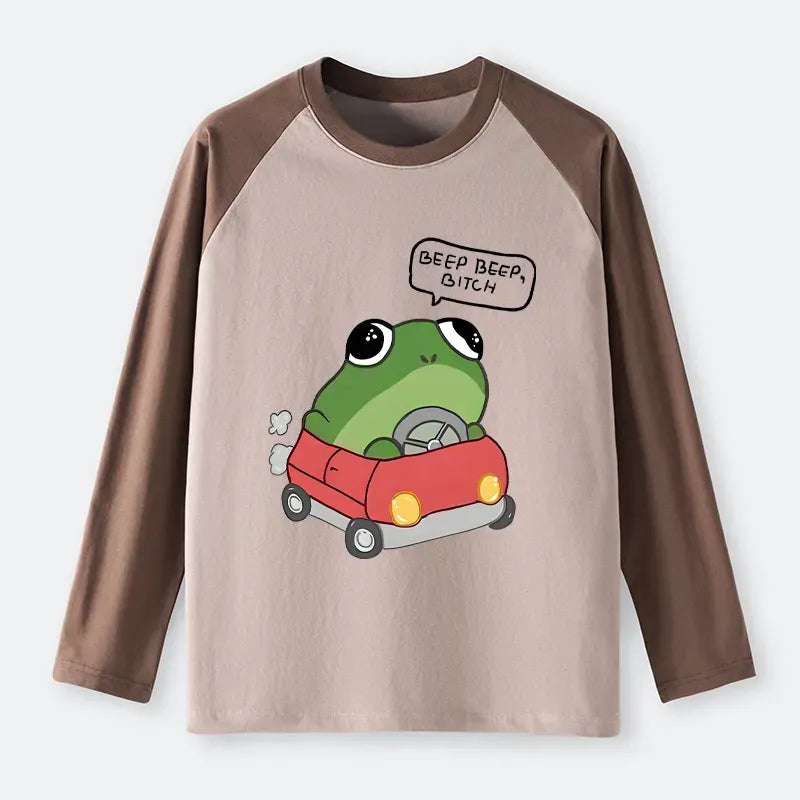 Frog driving raglan tee for weekend