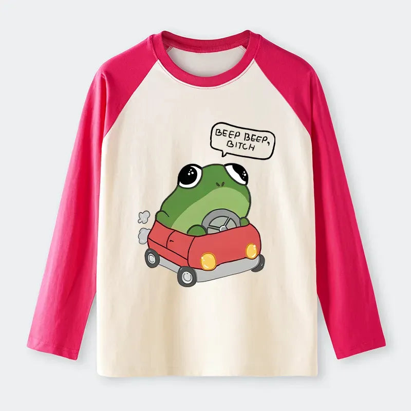 Kyoto-Lion Frog Driving Raglan Long Sleeve T-shirt