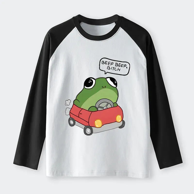 Kyoto-Lion Frog Driving Raglan Long Sleeve T-shirt