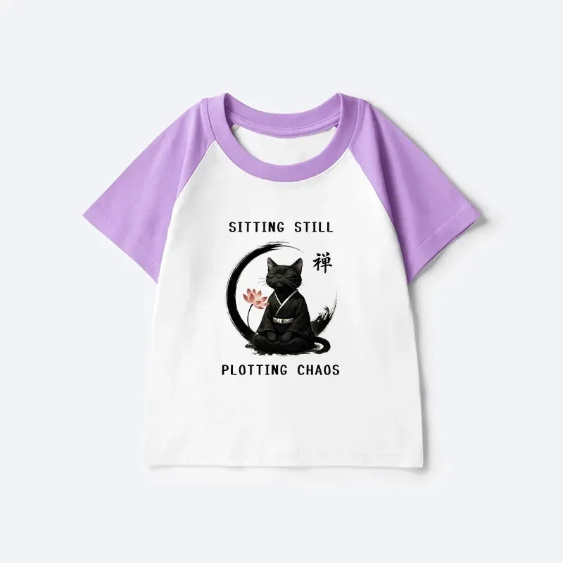 Japanese Zen Cat Kids Raglan T-shirt