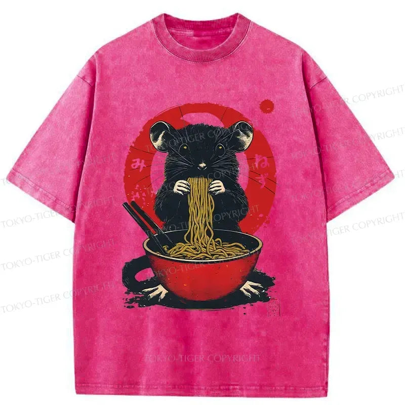 Kyoto-Lion Mouse Eating Ramen Washed T-Shirt