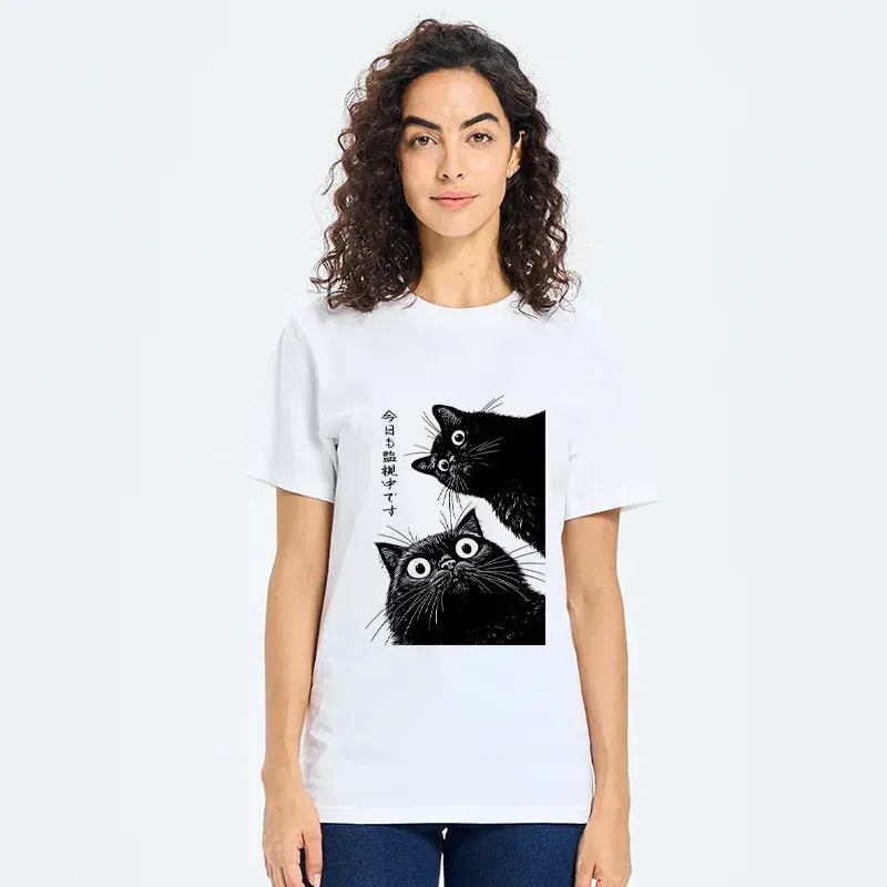 Vintage Japanese cat shirt for streetwear