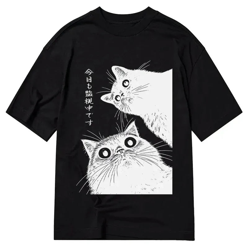 Vintage Japanese cat shirt for streetwear