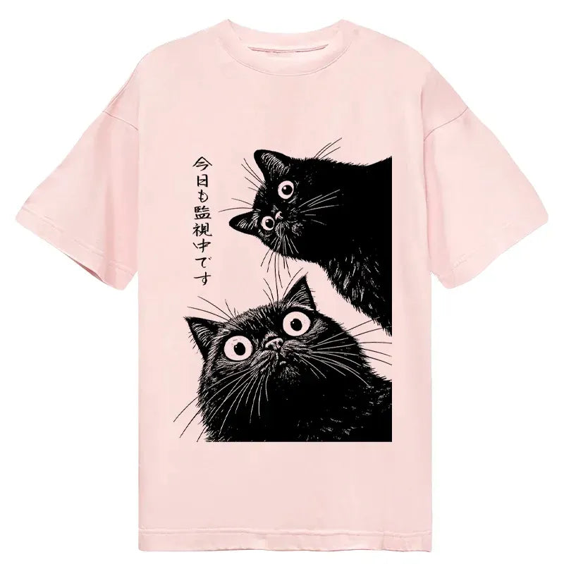 Vintage Japanese cat shirt for streetwear